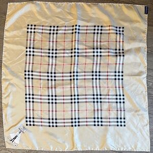 Vintage Burberry Silk Square Scarf in Their Signature Tan, Black & Red Plaid